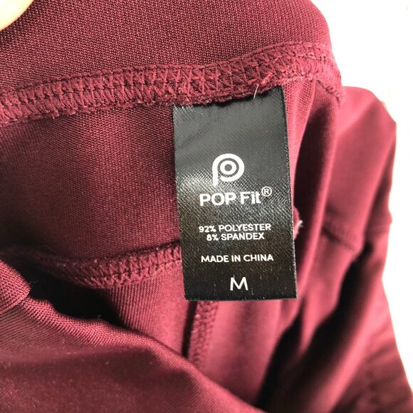 Pop Fit Athletic Leggings with Two Large Side Pockets Burgundy Size Medium - Picture 3 of 12